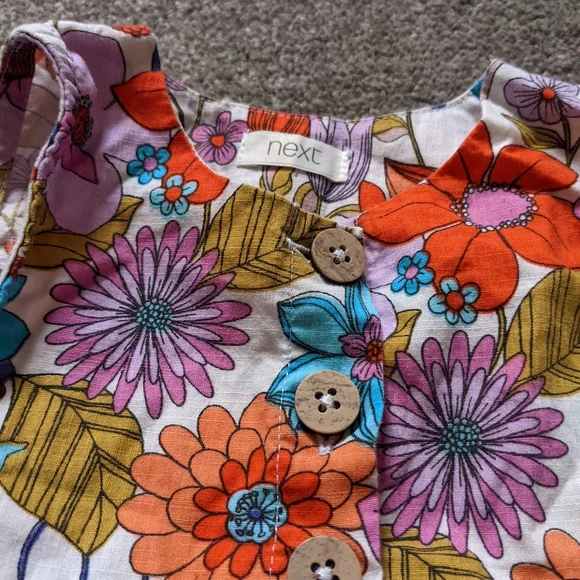 2 Next summer cotton dresses baby girl 6-9 months floral stripes - Picture 4 of 10